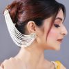 Jewellery I Jewels | Women'S Gold Plated Multi Strand Earring With Ear Chain Embellished With Pearl - I Jewels White