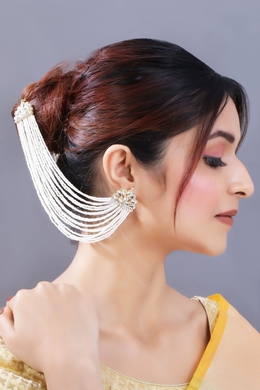 Jewellery I Jewels | Women'S Gold Plated Multi Strand Earring With Ear Chain Embellished With Pearl - I Jewels White