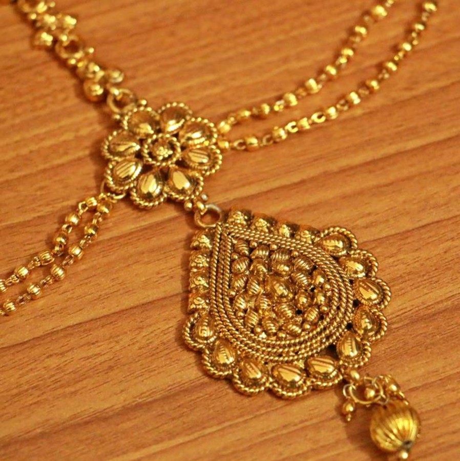 Jewellery Sanvi Jewels | Women'S Ethnice Look Maang Tikka - Sanvi Jewels Gold