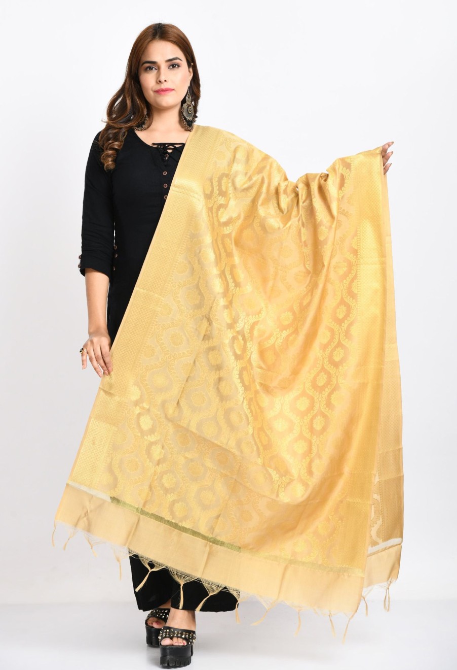 Women Moeza | Women'S Banarsi Silk All Over Woven Design En Dupatta - Moeza Gold