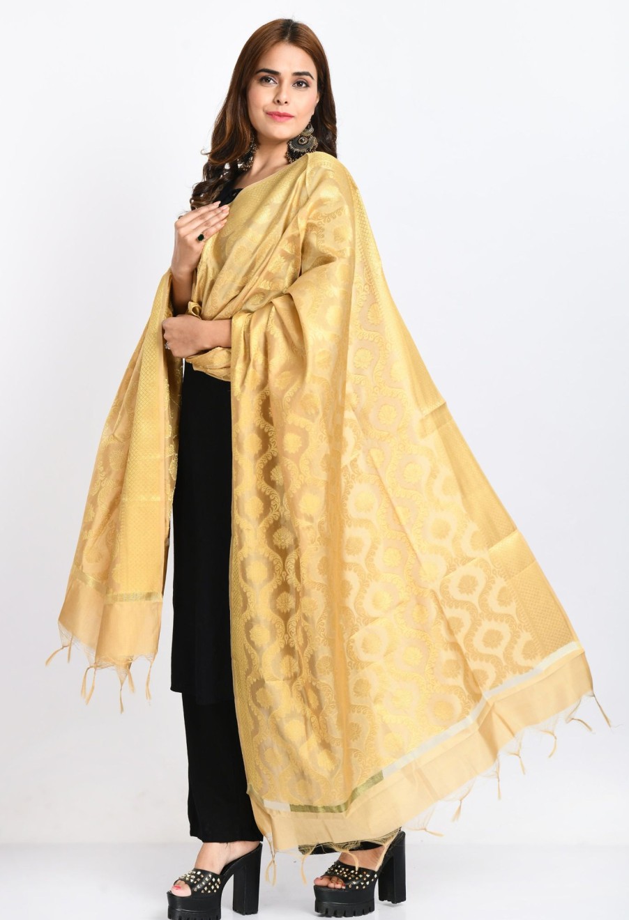 Women Moeza | Women'S Banarsi Silk All Over Woven Design En Dupatta - Moeza Gold