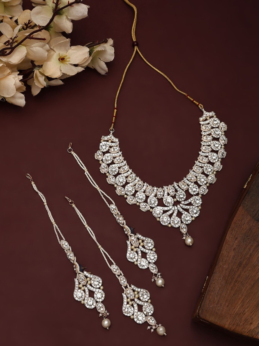 Jewellery Anikas Creation | Brass White Jewelry Set - Pure Elegance In Timeless White - Anikas Creation Multicolor