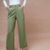 Women SASSAFRAS | Women'S Pleated Straight Stretchable Pants - Sassafras Olive