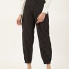 Women DECKEDUP | Women'S Flat-Front Pants And Off-White Printed Mid-Rise Cropped Ethnic Joggers - Deckedup Black