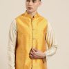 Men Sojanya | Men'S Silk Blend U0026 Gold Self Design Only Nehrujacket - Sojanya Mustard