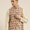 Men Sojanya | Men'S Silk Blend Printed Only Nehrujacket - Sojanya Beige