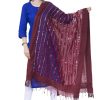 Women AR Silks | A R Silk Color Mirror Stripe Orgenza Cotton Dupattas And Chunnis Mehroon