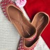 Others Desi Colour | Women'S Red Mirror Work Leather Embroidered Indian Handcrafted Ethnic Comfort Footwear - Desi Colour