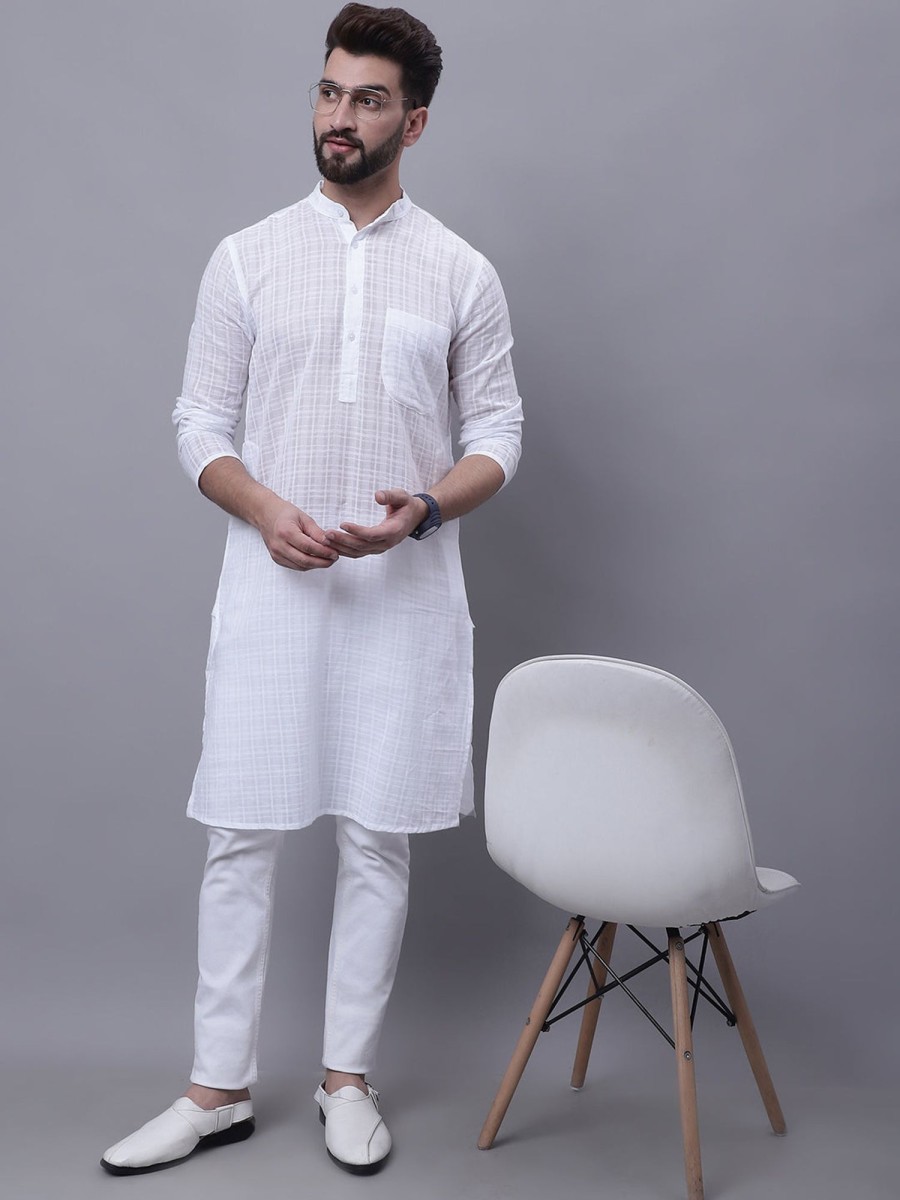 Men Even Apparels | Men'S Pure Cotton Kurta With Band Collar - Even Apparels White