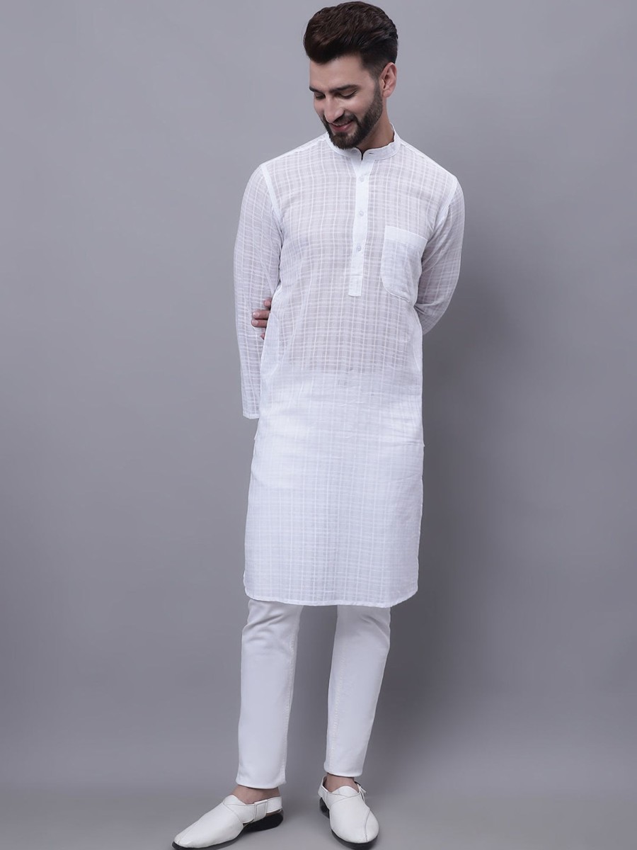 Men Even Apparels | Men'S Pure Cotton Kurta With Band Collar - Even Apparels White