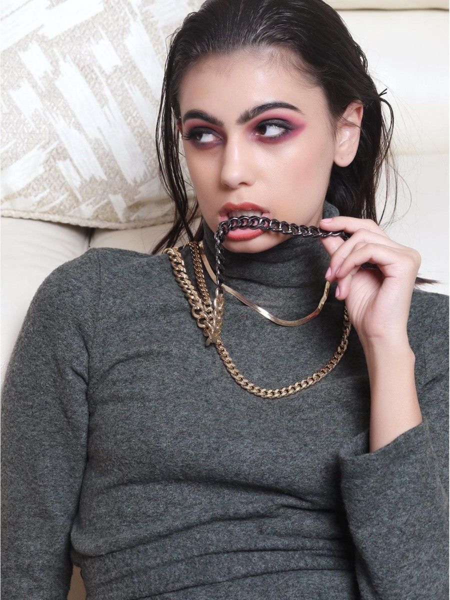 Jewellery Odette1 | Women'S Shaded Black And Gold Multicoloured Chained Necklace - Odette