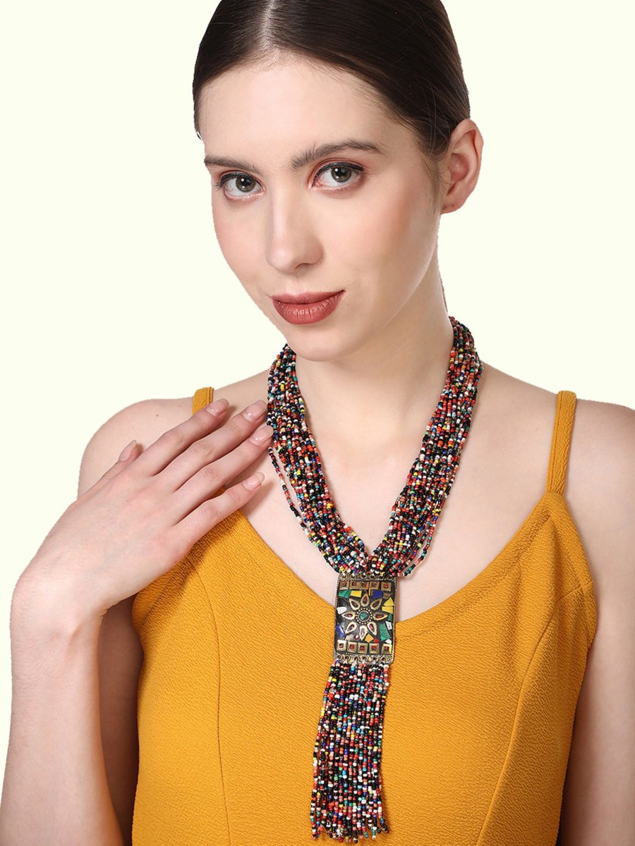 Jewellery Anikas Creation | Women'S Elegant Multi Colour Beaded Multi Strand Tasselled Necklace - Anikas Creation Multi Color