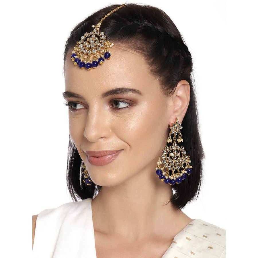 Jewellery I Jewels | Women'S Traditional Gold Plated Chandbali Kundan U0026 Pearl Earring Set With Maang Tikka - I Jewels