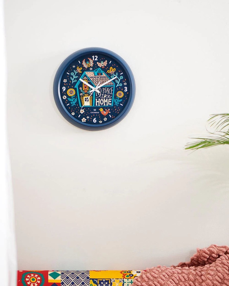 Others Chumbak | Chumbak No Place Like Home Wall Clock - Navy Blue Rim - Chumbak