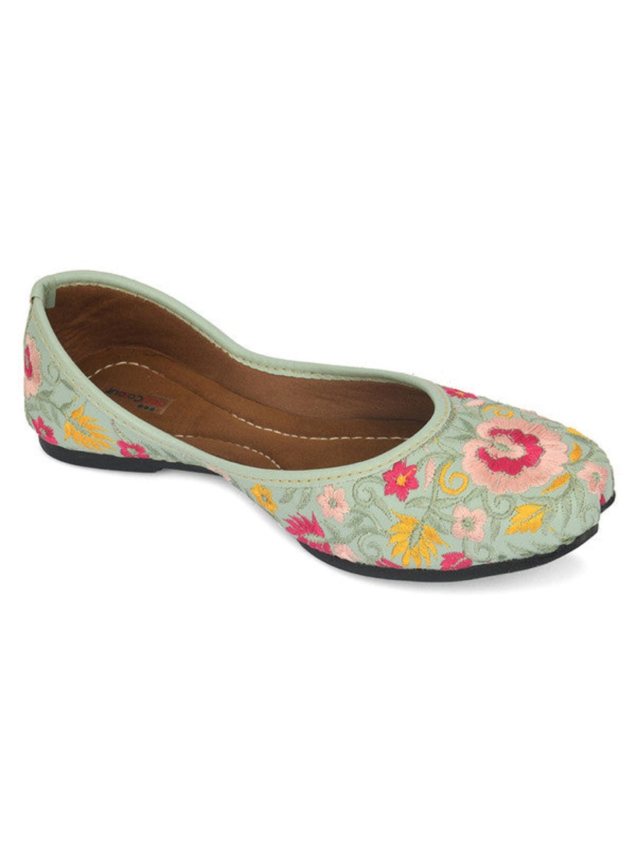 Others Desi Colour | Women'S Sea Green Florals Indian Ethnic Comfort Footwear - Desi Colour