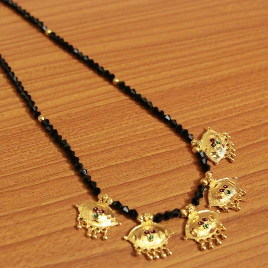 Jewellery Sanvi Jewels | Women'S Crystal Gold Look Mangalsutra - Sanvi Jewels Black