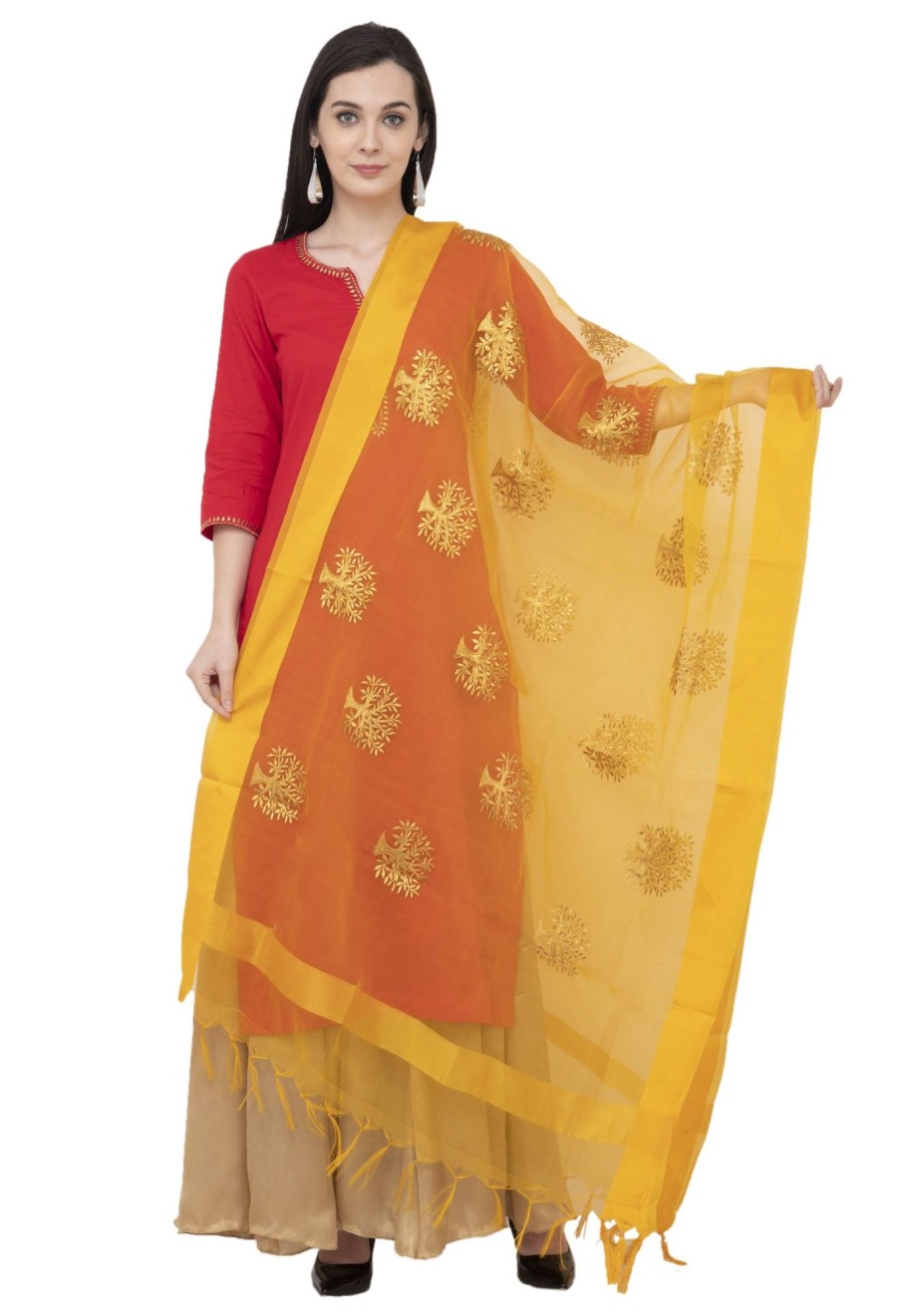 Women AR Silks | A R Silk Tissue Zari Emb. Fancy Dupatta Color Dupatta Or Chunni Yelllow