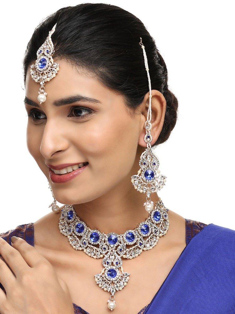 Jewellery Anikas Creation | Brass Blue Jewelry Set - Elegance In Serene Blue Hues - Anikas Creation Multicolor