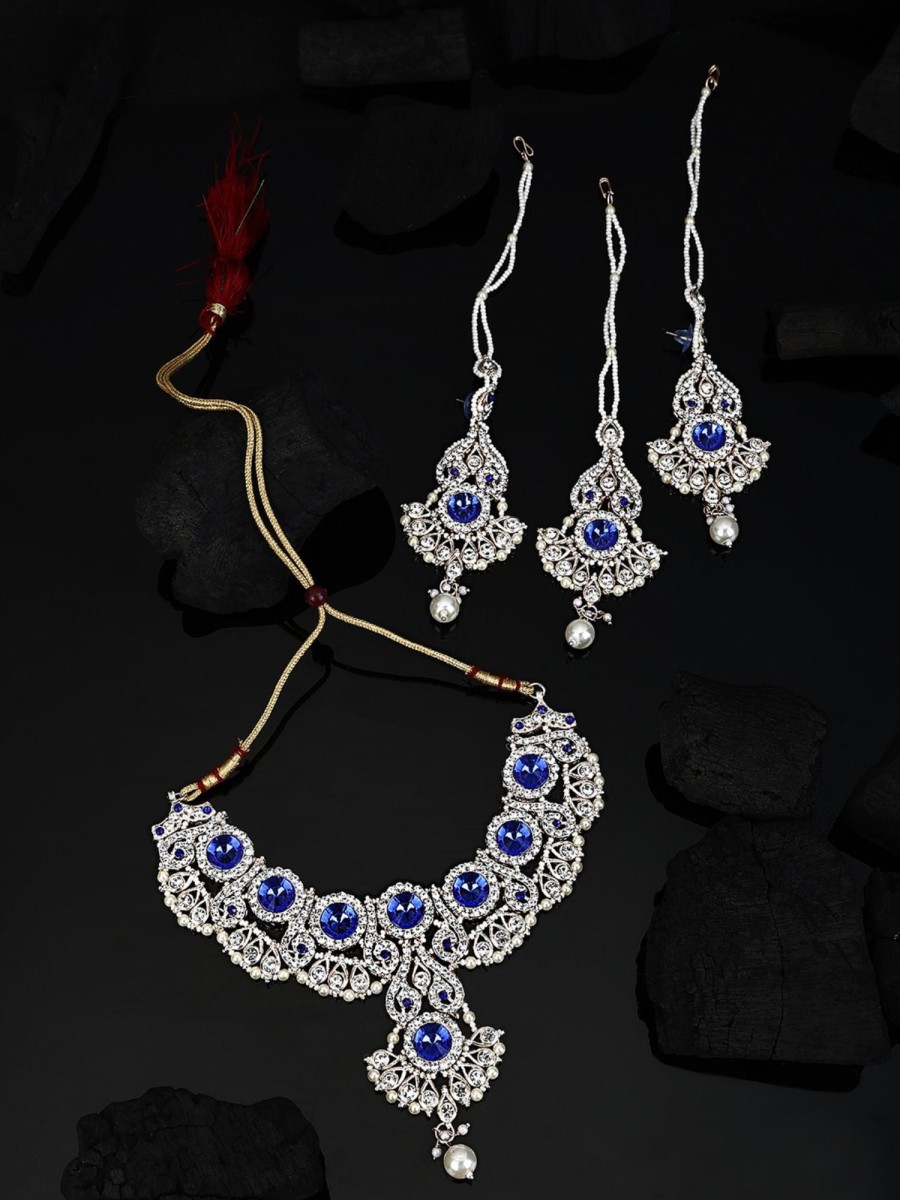 Jewellery Anikas Creation | Brass Blue Jewelry Set - Elegance In Serene Blue Hues - Anikas Creation Multicolor