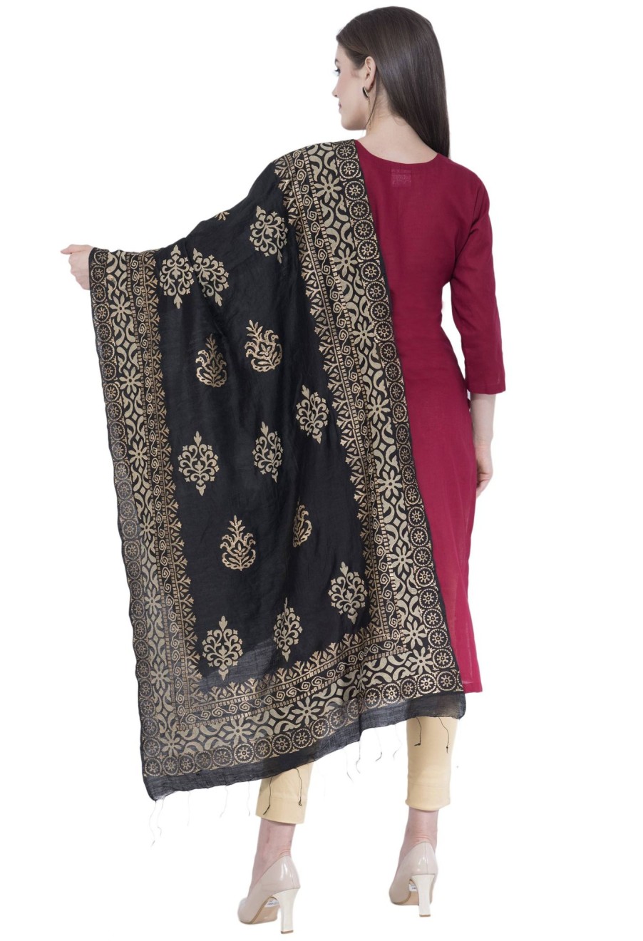 Women AR Silks | A R Silk Golden Color Fancy Silk Dupattas And Chunnis Black