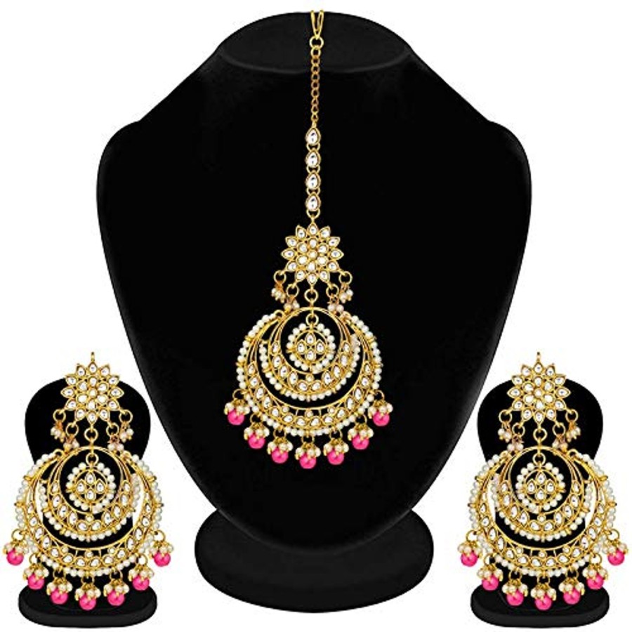 Jewellery I Jewels | Women'S Traditional Gold Plated Chandbali Kundan U0026 Pearl Earring Set With Maang Tikka - I Jewels