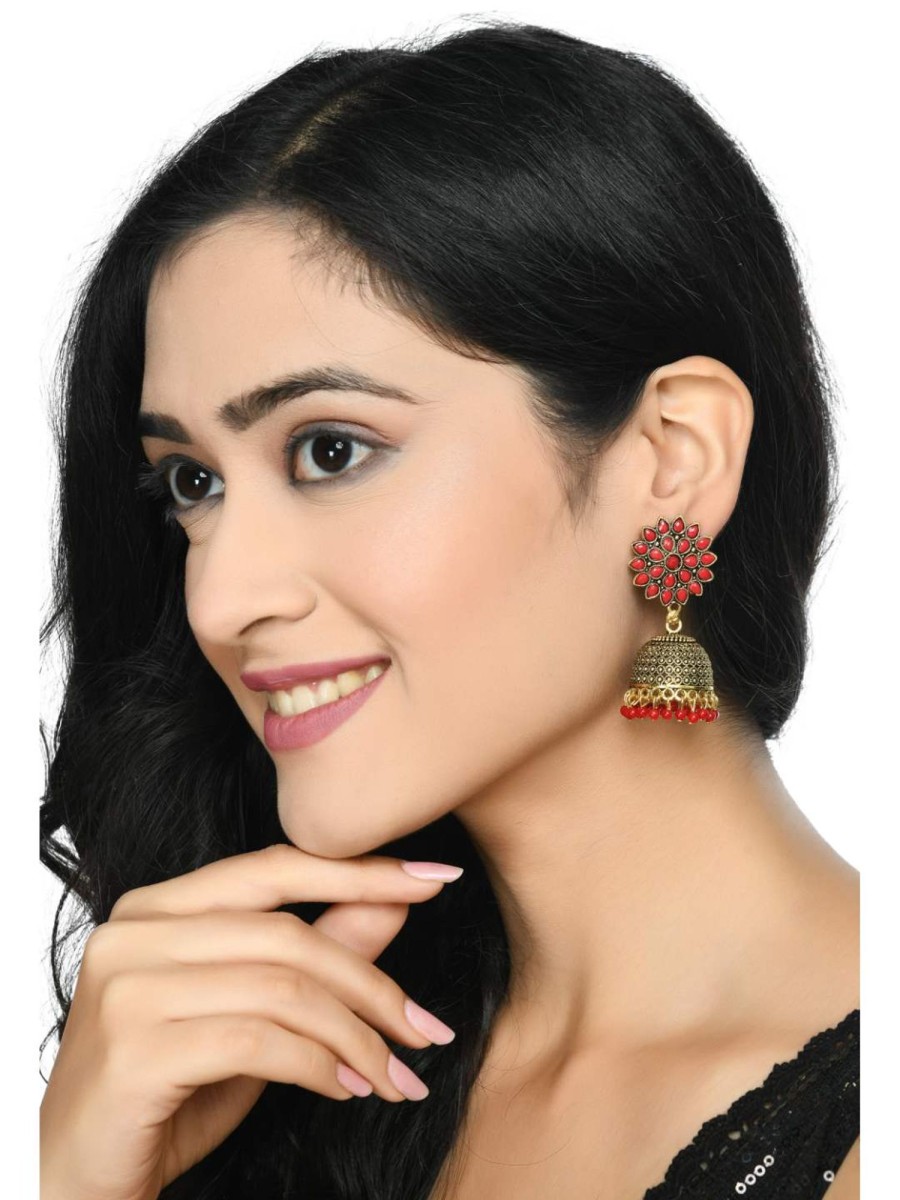 Jewellery Kamal Johar | Trendia Kundan Work Jkumka With Red Pearls Earrings Jker_129