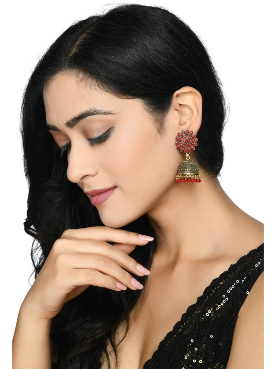 Jewellery Kamal Johar | Trendia Kundan Work Jkumka With Red Pearls Earrings Jker_129