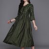 Women Indo Era | Women'S Embroidered A-Line Ethnic Dress - Indo Era Green