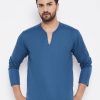 Men Even Apparels | Men'S Solid Linen Kurta - Even Apparels Blue