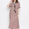 Women The Kaftan Company | Women'S Block Print Cotton Maternity And Nursing Dress - The Kaftan Company Beige