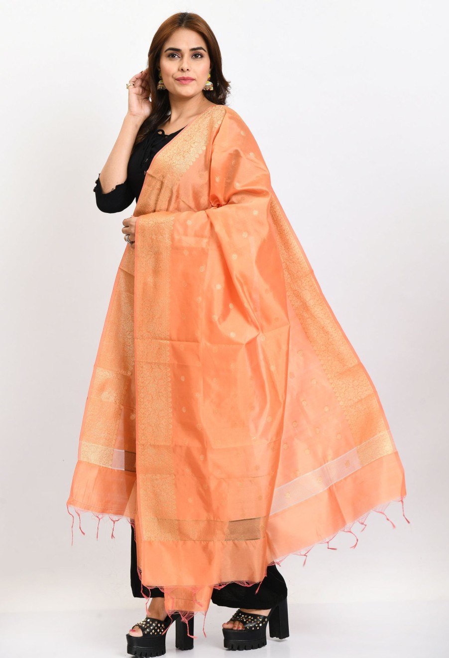 Women Moeza | Women'S Banarsi Silk Woven Design Dupatta - Moeza Peach