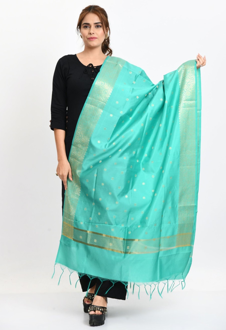 Women Moeza | Women'S Banarsi Silk Woven Design Sea Dupatta - Moeza Green