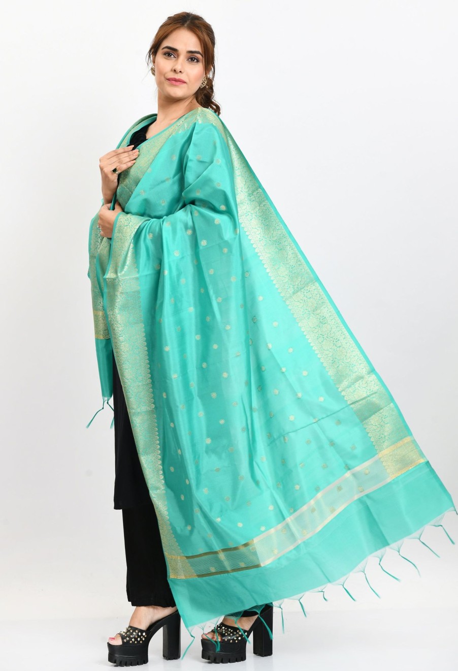 Women Moeza | Women'S Banarsi Silk Woven Design Sea Dupatta - Moeza Green