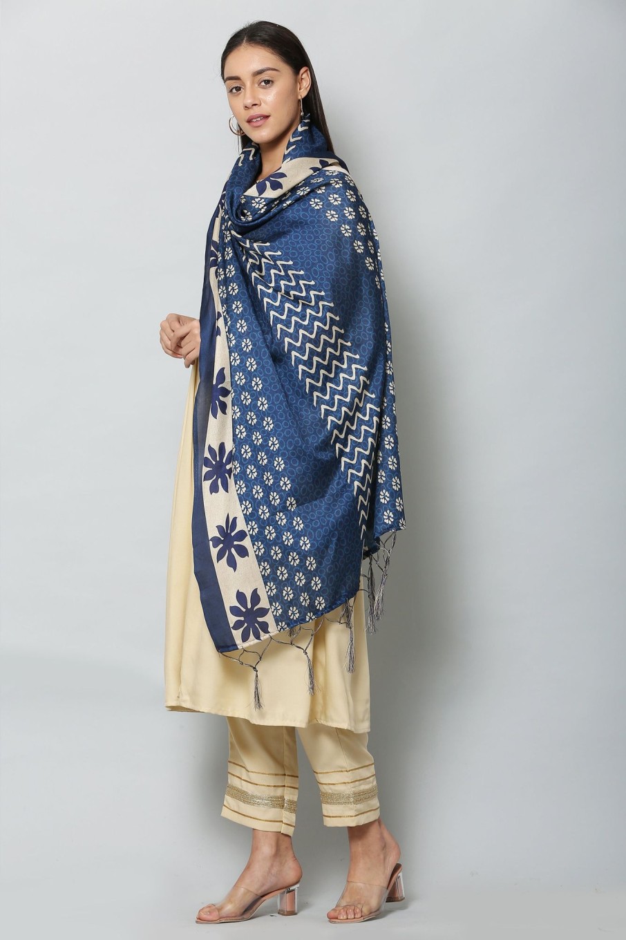 Women VAABA | Women'S Blue Color Art Silk Digital Printed Dupatta - Vaaba