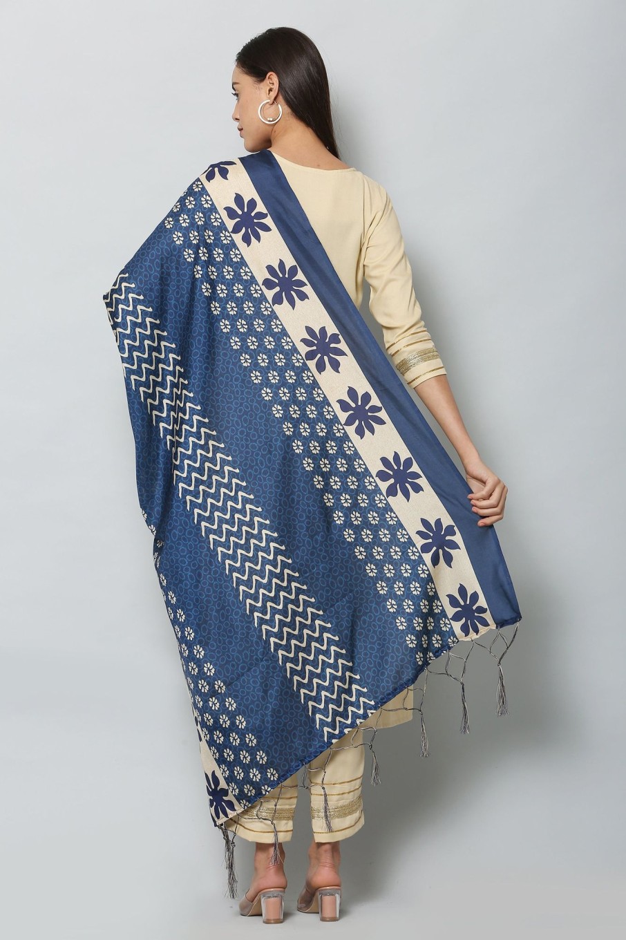 Women VAABA | Women'S Blue Color Art Silk Digital Printed Dupatta - Vaaba