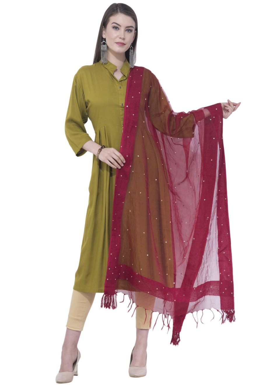 Women AR Silks | A R Silk Women'S Stone Work Orgenza Cotton Dupattas And Chunnis Mehroon