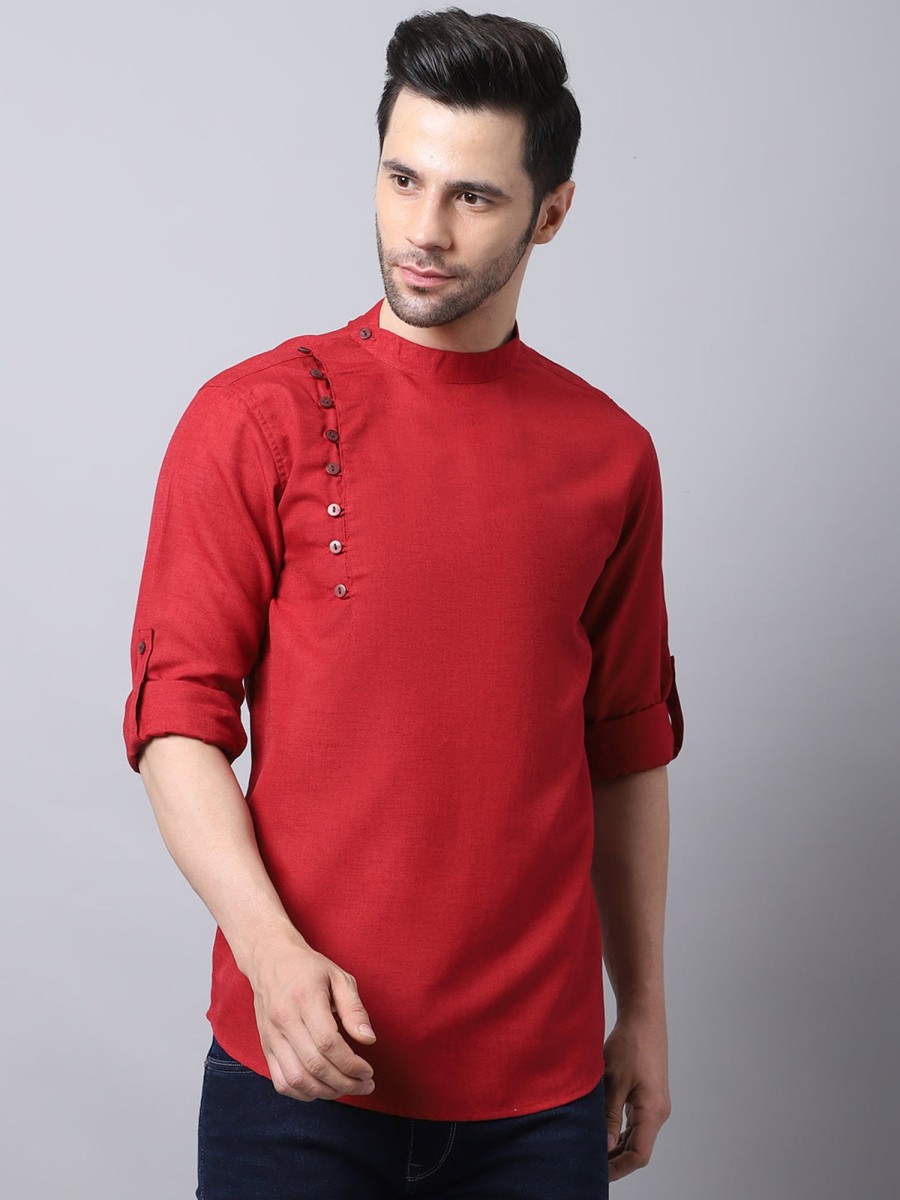 Men Even Apparels | Men'S Pure Cotton Kurta With Side Placket - Even Apparels Maroon