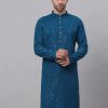 Men Virat Fashions | Men'S Blue Chikankari Embroidered And Sequence Kurta Only ( Ko 678 Peacock ) - Virat Fashions