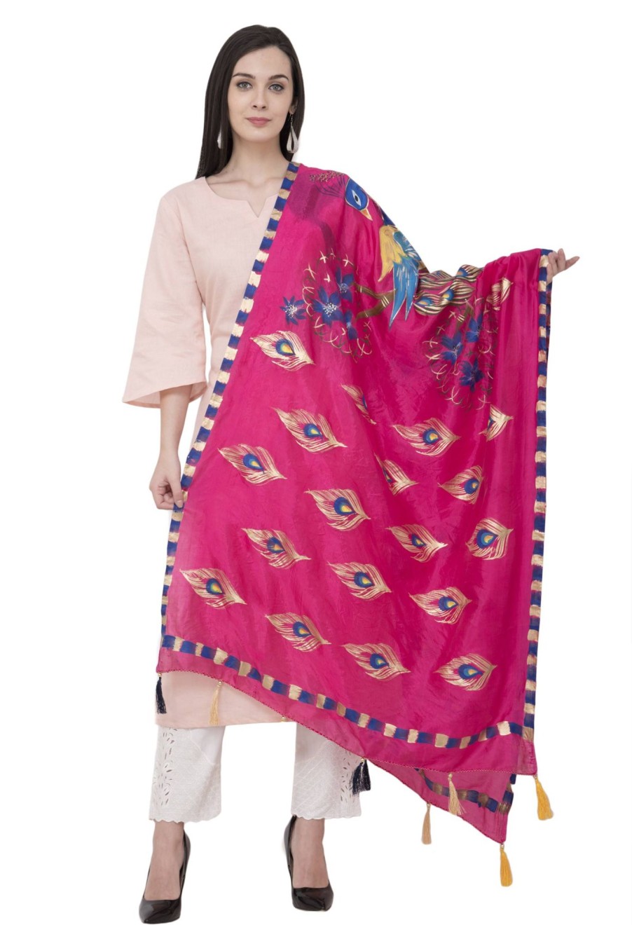 Women AR Silks | A R Silk Silk Peacock Multi Fancy Dupatta Color Dupatta Or Chunni Rani