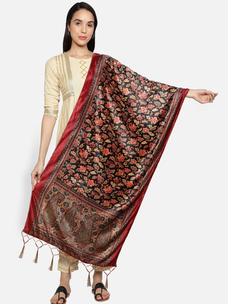 Women VAABA | Women'S Multicolored Polyster Velvet Digital Printed Dupatta - Vaaba