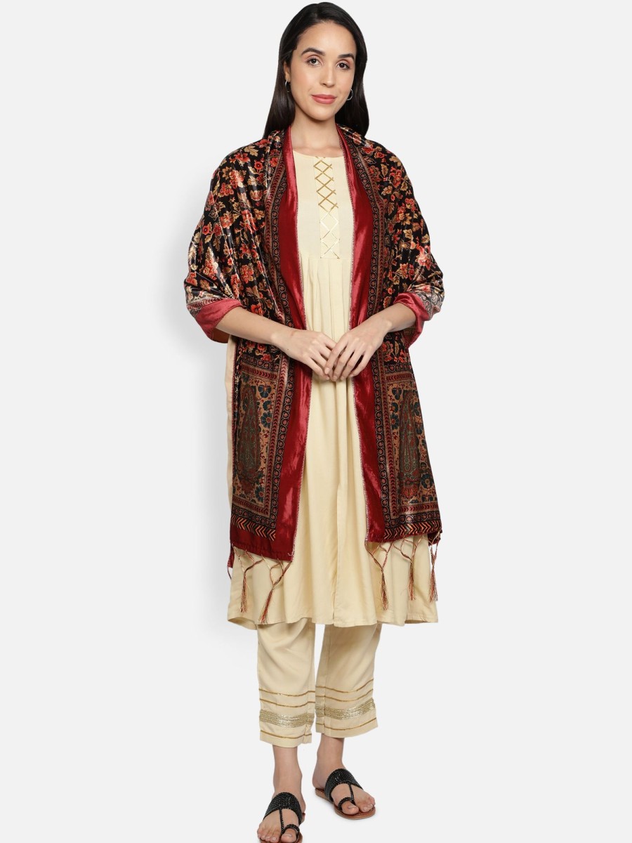 Women VAABA | Women'S Multicolored Polyster Velvet Digital Printed Dupatta - Vaaba