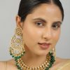 Jewellery Femizen | Women'S Gold Toned Kundan Necklace With Pair Of Earrings - Femizen Green