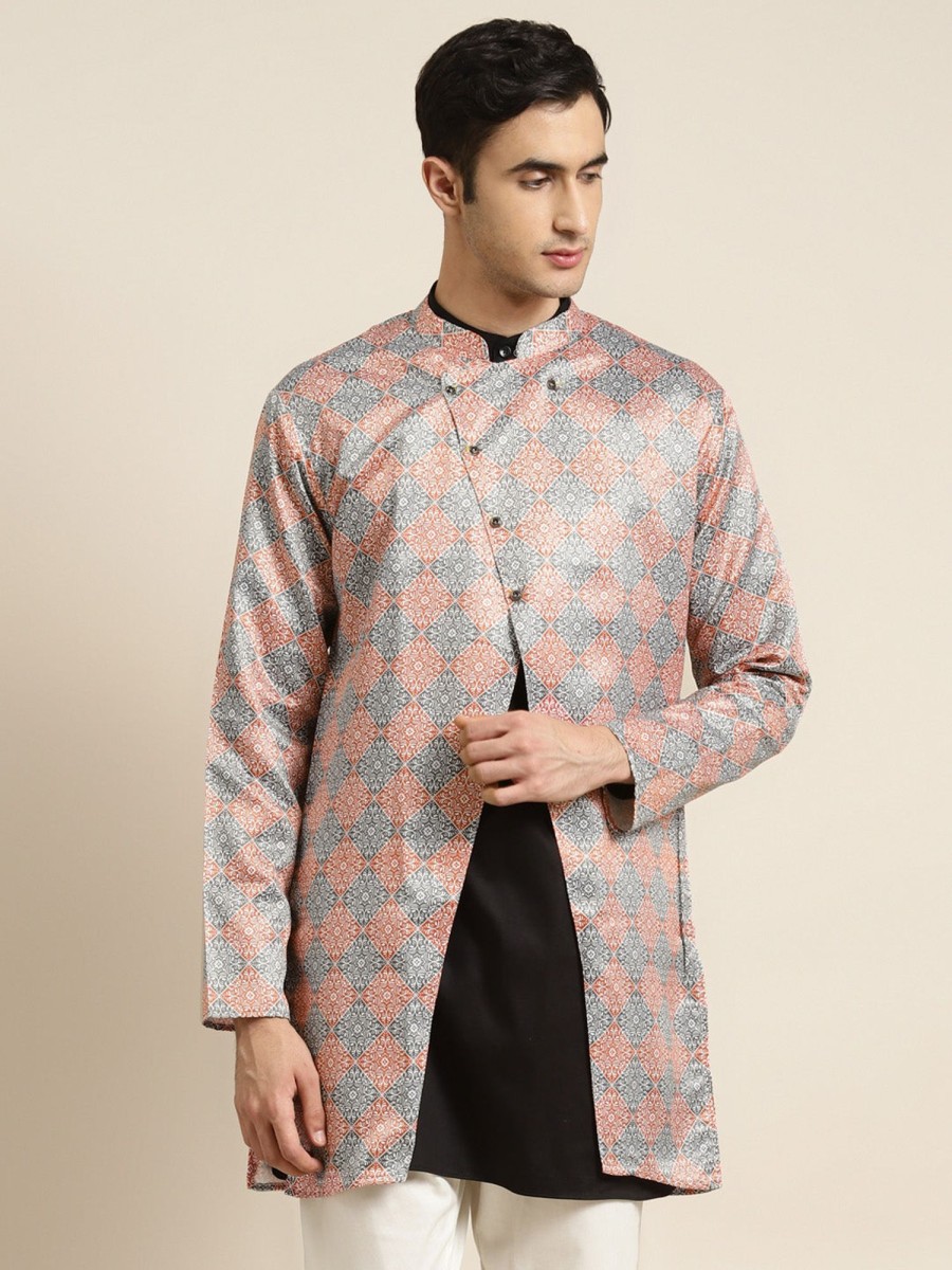 Men Sojanya | Men'S Silk Blend Rust Only Sherwani Jacket - Sojanya Brown