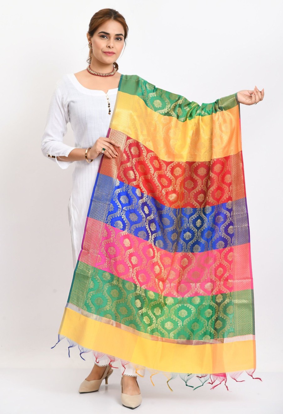 Women Moeza | Women'S Banarsi Silk Floral Woven Design Multi Dupatta - Moeza Multi Colour