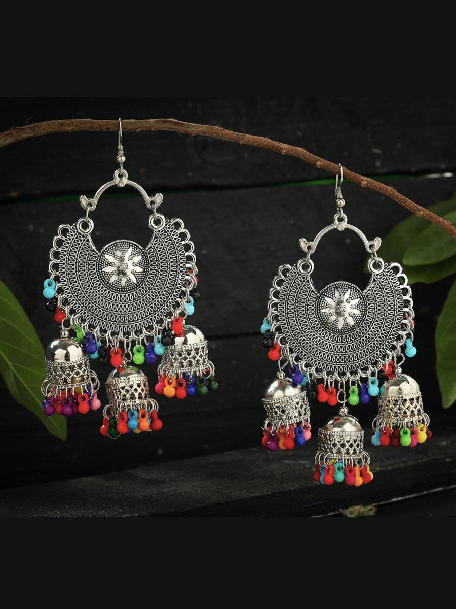 Jewellery Kamal Johar | Women Oxydised Multicolour Jhumka Earrings By Kamal Johar (1 Pc Set) Natural