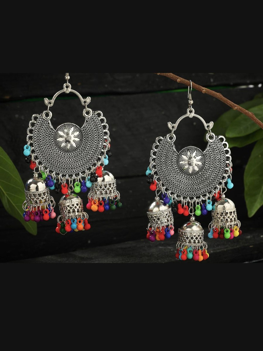 Jewellery Kamal Johar | Women Oxydised Multicolour Jhumka Earrings By Kamal Johar (1 Pc Set) Natural