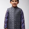 Men Sojanya KID | Kid'S Cotton Blend Grey Self Design Only Nehru Jacket - Sojanya Kid Grey & Silver