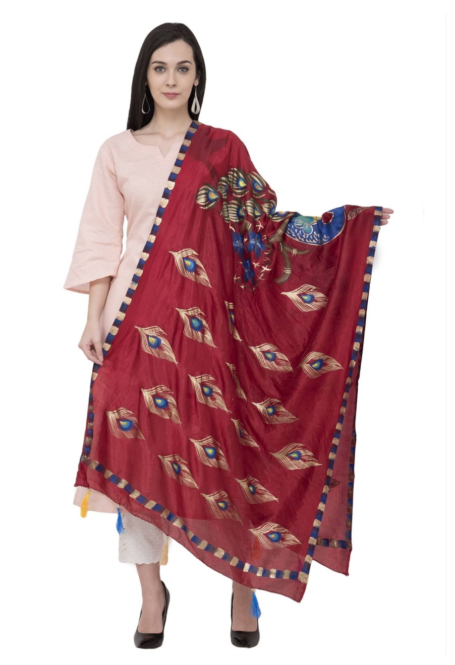 Women AR Silks | A R Silk Silk Peacock Multi Fancy Dupatta Color Dupatta Or Chunni Mehroon