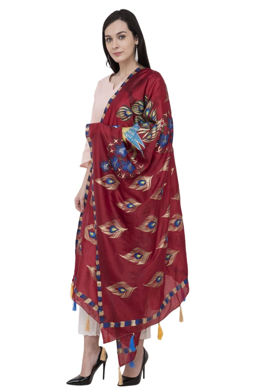 Women AR Silks | A R Silk Silk Peacock Multi Fancy Dupatta Color Dupatta Or Chunni Mehroon