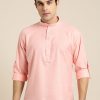 Men Sojanya | Men'S Cotton Pink Solid Short Kurta - Sojanya